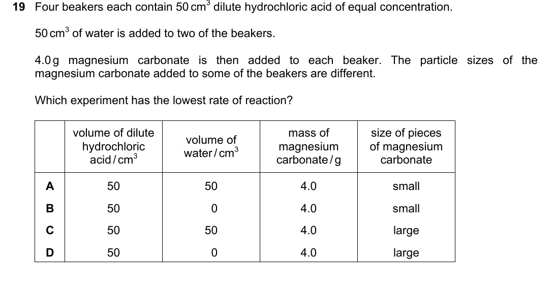 IGCSE 0654 Oct/Nov 2024 Paper 12 Question 19 — Factors affecting rate of reaction
