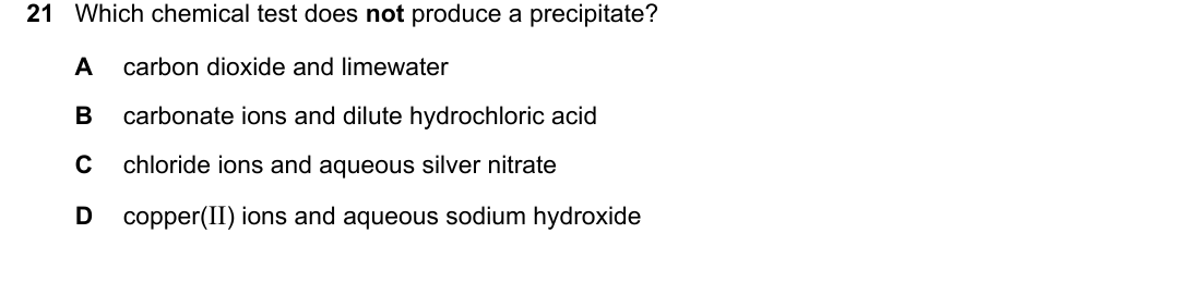 IGCSE 0654 Oct/Nov 2024 Paper 12 Question 21 — Tests for ions & gases