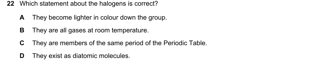 IGCSE 0654 Oct/Nov 2024 Paper 12 Question 22 — Group VII halogens