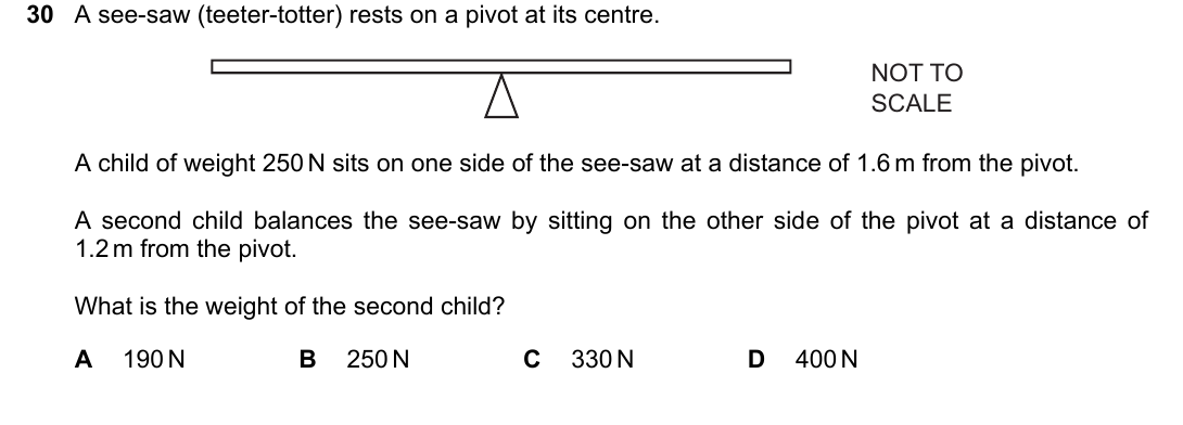 IGCSE 0654 Oct/Nov 2024 Paper 21 Question 30 — Turning effect (moments)