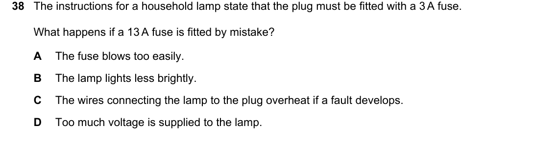 IGCSE 0654 Oct/Nov 2024 Paper 21 Question 38 — Electrical safety