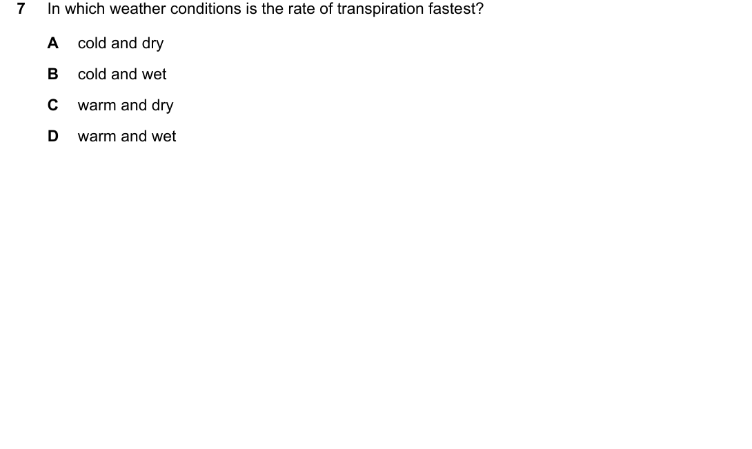 IGCSE 0654 Oct/Nov 2024 Paper 21 Question 7 — Transpiration