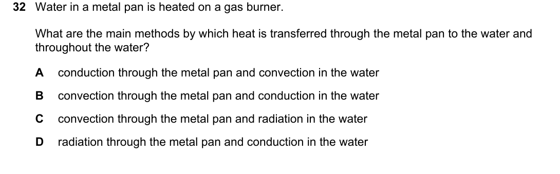 IGCSE 0654 Oct/Nov 2024 Paper 22 Question 32 — Conduction, convection & radiation
