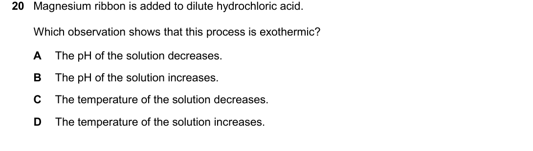 IGCSE 0654 Oct/Nov 2025 Paper 11 Question 20 — Exothermic & endothermic reactions