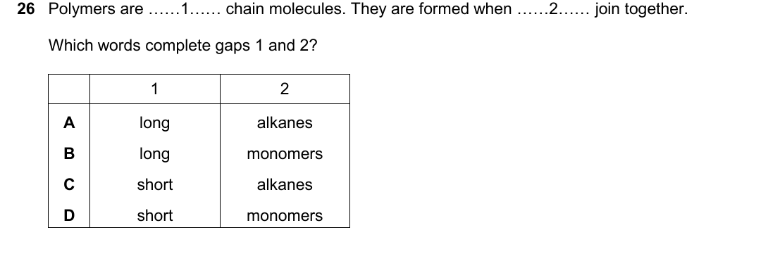 IGCSE 0654 Oct/Nov 2025 Paper 11 Question 26 — Polymers