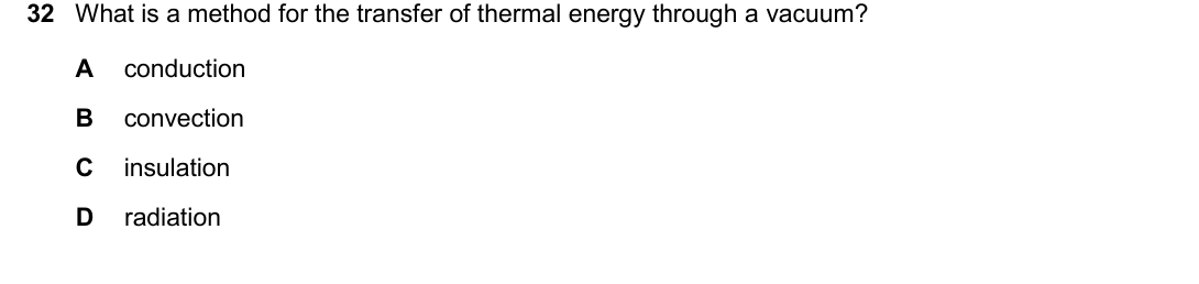 IGCSE 0654 Oct/Nov 2025 Paper 11 Question 32 — Conduction, convection & radiation