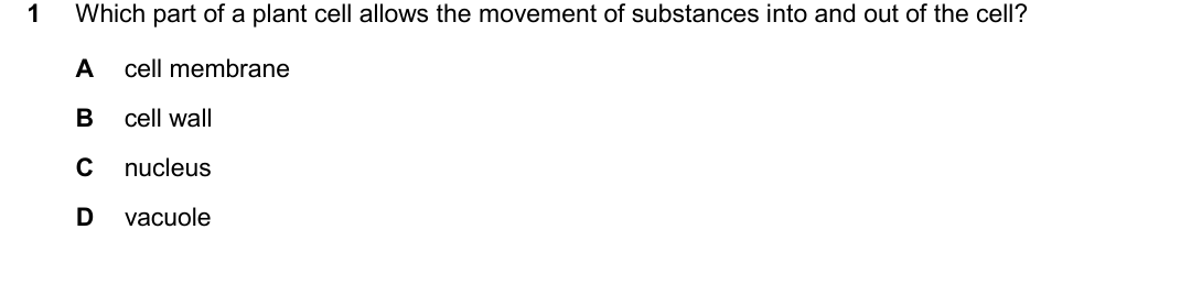 IGCSE 0654 Oct/Nov 2025 Paper 12 Question 1 — Animal & plant cell structure
