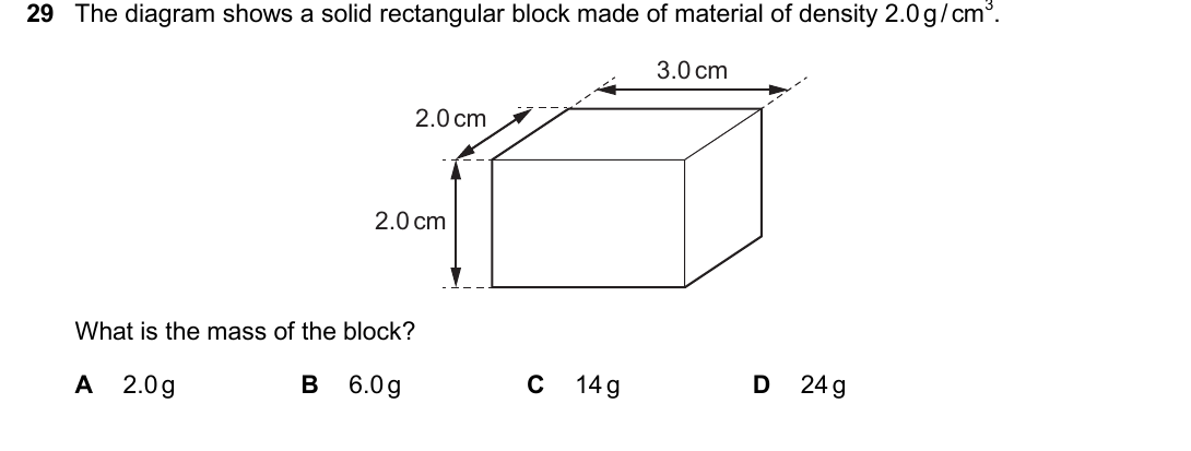 IGCSE 0654 Oct/Nov 2025 Paper 12 Question 29 — Density