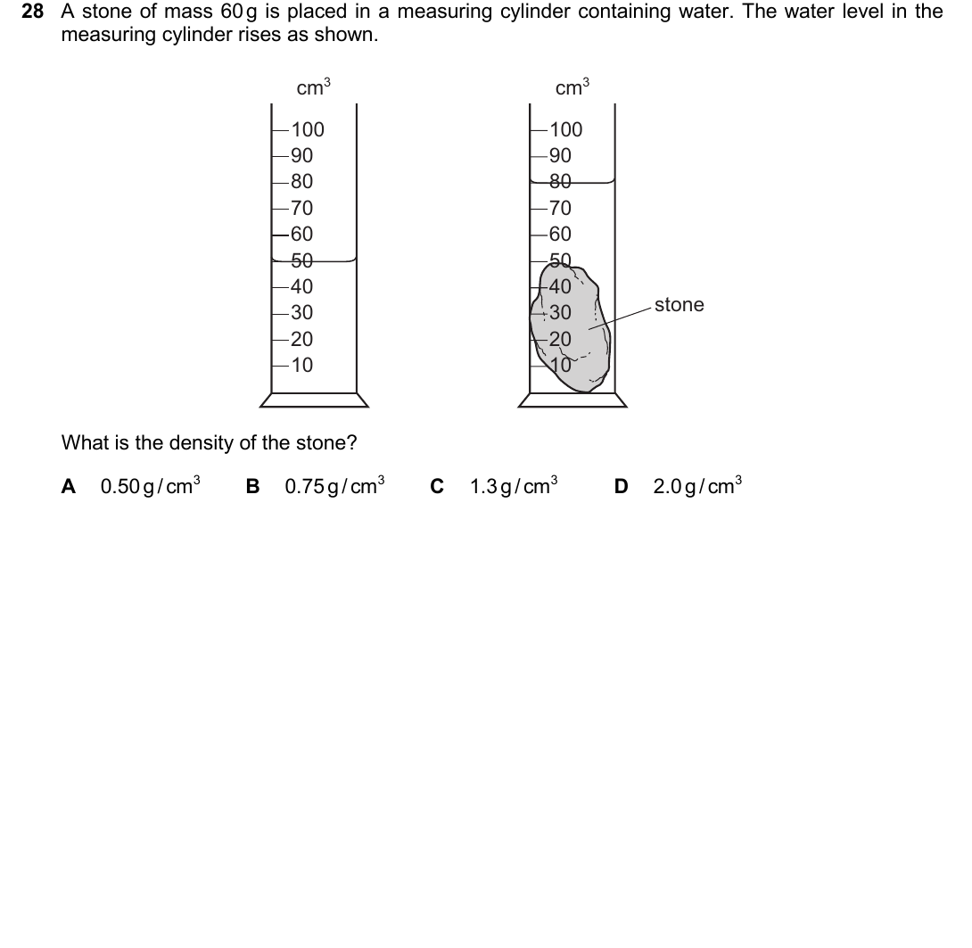IGCSE 0654 Oct/Nov 2025 Paper 21 Question 28 — Density
