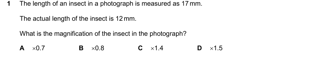 IGCSE 0654 Oct/Nov 2025 Paper 22 Question 1 — Magnification & size of specimens