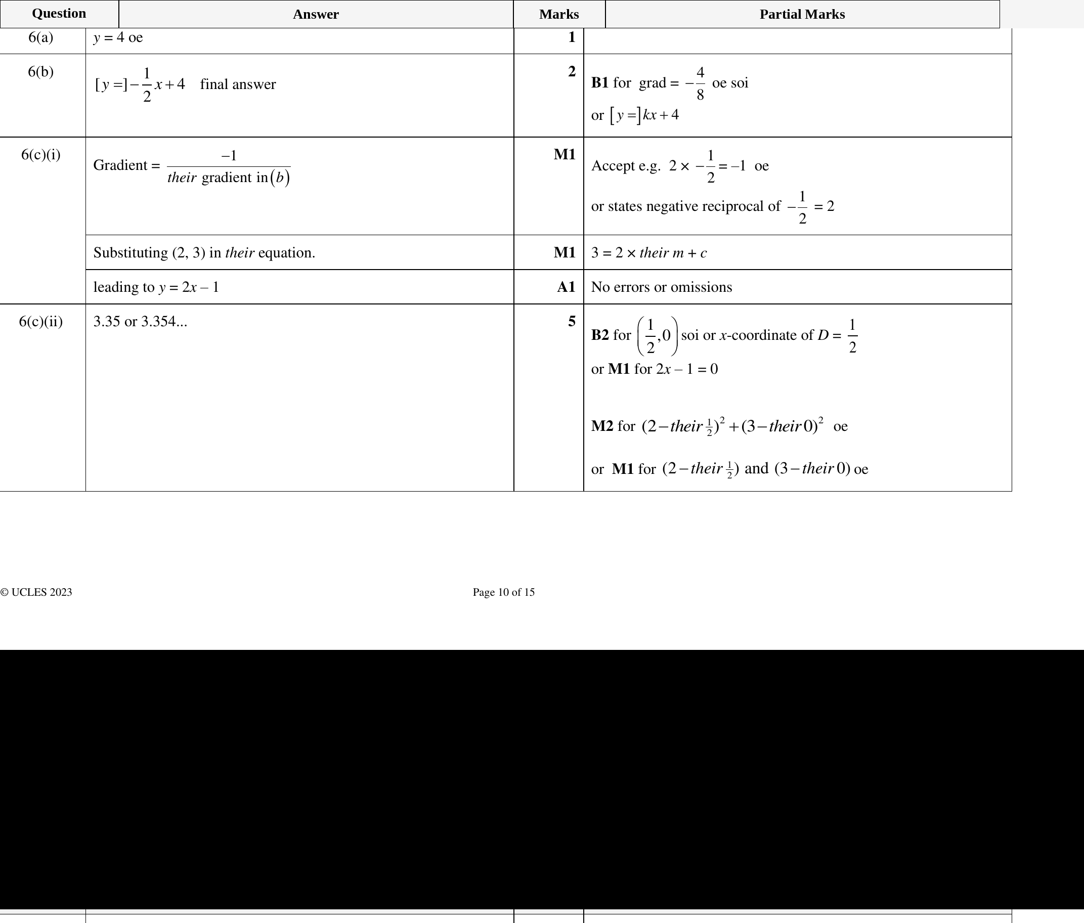 Mark scheme for IGCSE 0580 Mar 2023 Paper 42 Q6