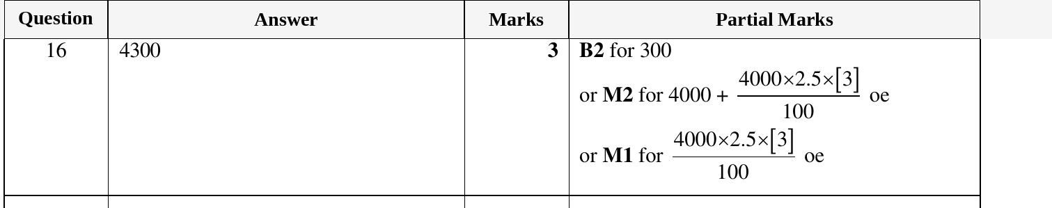Mark scheme for IGCSE 0580 Oct/Nov 2023 Paper 12 Question 16