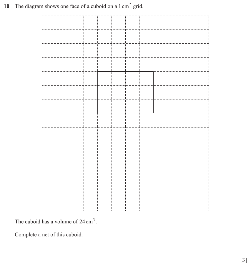 IGCSE Mathematics 0580 March 2023 Paper 12 Question 10 – Mensuration, Perimeter, Area and Volume, 3 marks