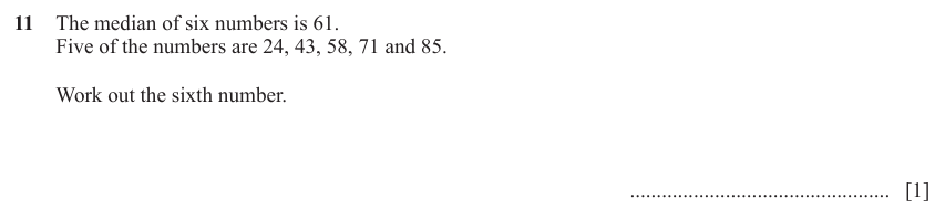 IGCSE Mathematics 0580 March 2023 Paper 12 Question 11 – Statistics, Averages (discrete data), 1 marks
