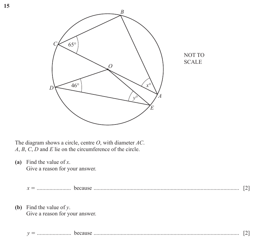 IGCSE Mathematics 0580 March 2023 Paper 12 Question 15 – Geometry, Angles using geometrical properties, 4 marks