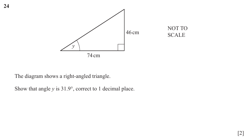 IGCSE Mathematics 0580 March 2023 Paper 12 Question 24 – Trigonometry, Right angled triangles, 2 marks
