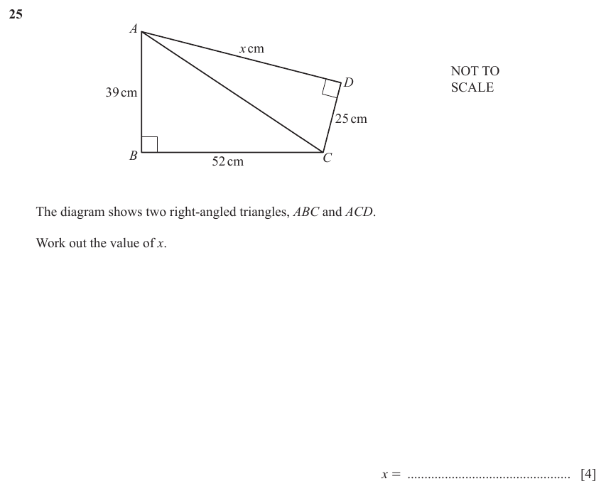 IGCSE Mathematics 0580 March 2023 Paper 12 Question 25 – Trigonometry, Right angled triangles, 4 marks