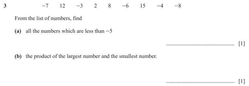 IGCSE 0580 Mar 2023 Paper 12 Question 3 — Use directed numbers (non calculator) (Core, 2 marks)