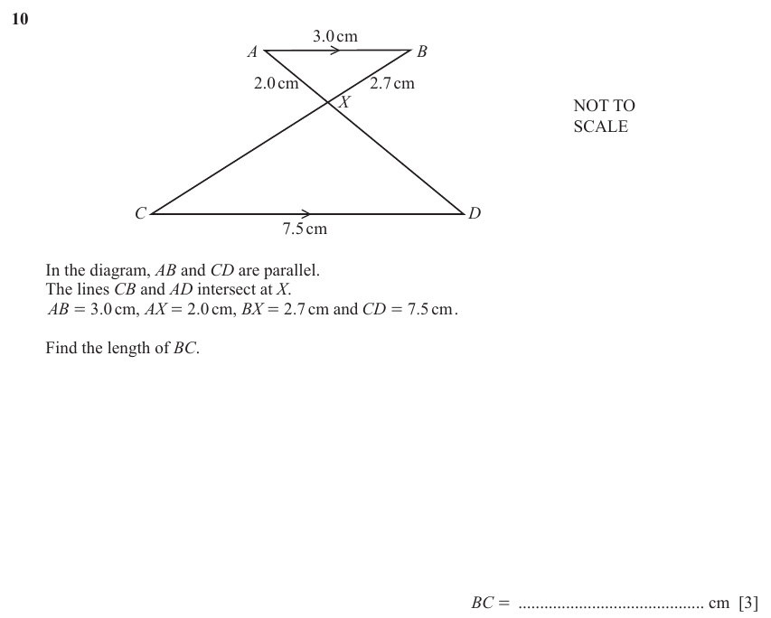 IGCSE 0580 Mar 2023 Paper 22 Question 10 — Similar figures (Extended, 3 marks)