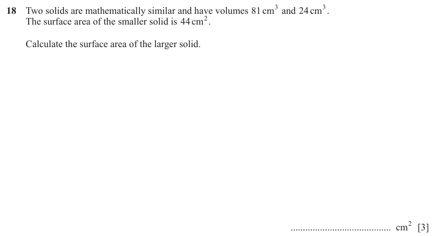 IGCSE 0580 Mar 2023 Paper 22 Question 18 — Similar figures (Extended, 3 marks)
