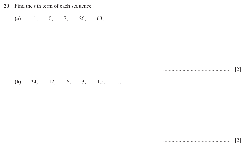 IGCSE Mathematics 0580 March 2023 Paper 22 Question 20 – Algebra, Sequences, 4 marks