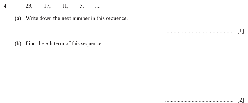 IGCSE Mathematics 0580 March 2023 Paper 22 Question 4 – Algebra, Sequences, 3 marks
