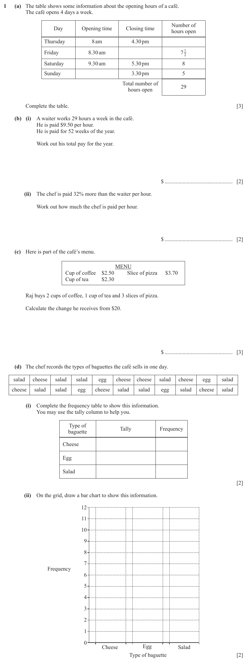 IGCSE 0580 Mar 2023 Paper 32 Question 1 — Collecting data & interpreting tables (Core, 14 marks)