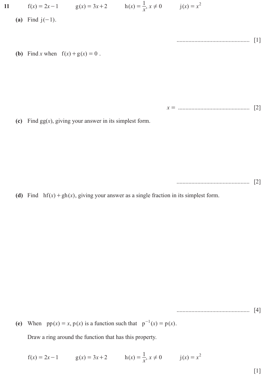IGCSE Mathematics 0580 March 2023 Paper 42 Question 11 – Functions and Graphs, Graphs of functions, 10 marks