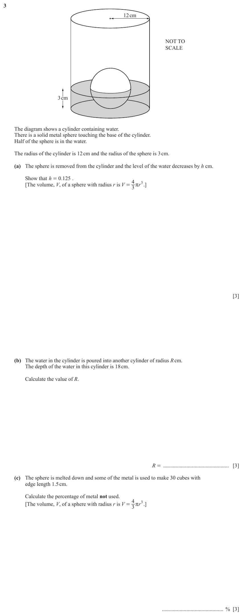 IGCSE Mathematics 0580 March 2023 Paper 42 Question 3 – Mensuration, Perimeter, Area and Volume, 9 marks