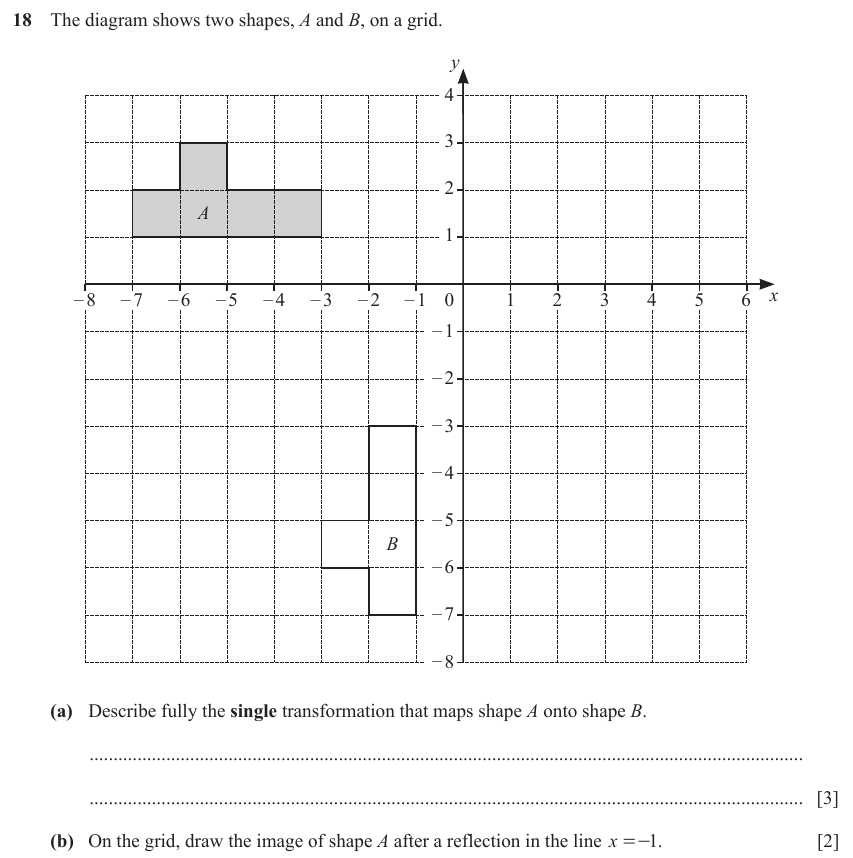 IGCSE Mathematics 0580 March 2024 Paper 12 Question 18 – Transformations, Transformations, 5 marks
