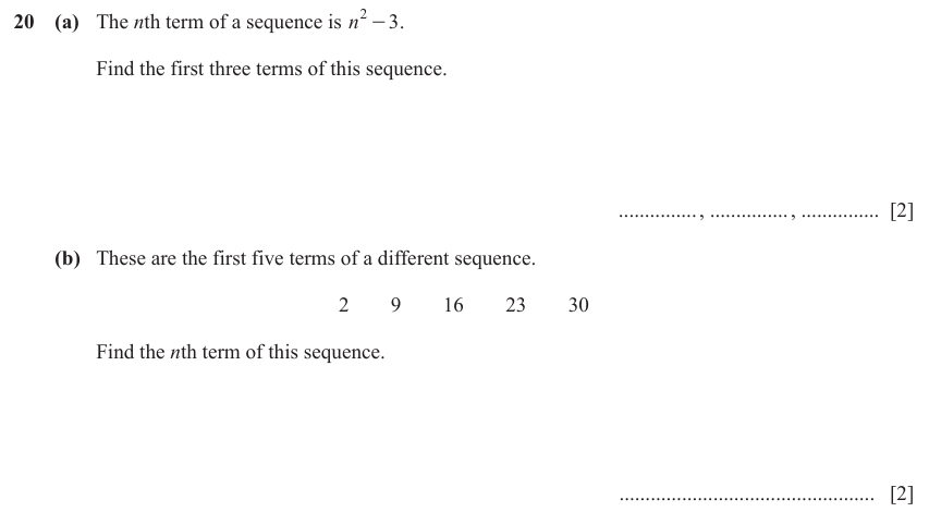 IGCSE Mathematics 0580 March 2024 Paper 12 Question 20 – Algebra, Sequences, 4 marks