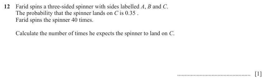 IGCSE Mathematics 0580 March 2024 Paper 22 Question 12 – Probability, General, 1 marks