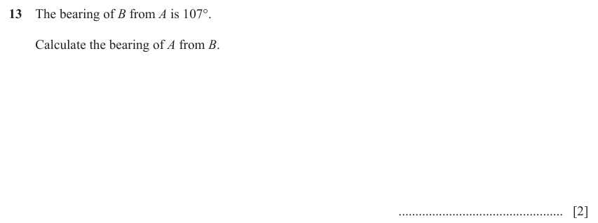 IGCSE 0580 Mar 2024 Paper 22 Question 13 — Three-figure bearings (Extended, 2 marks)