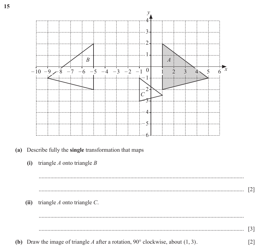 IGCSE Mathematics 0580 March 2024 Paper 22 Question 15 – Transformations, Transformations, 7 marks