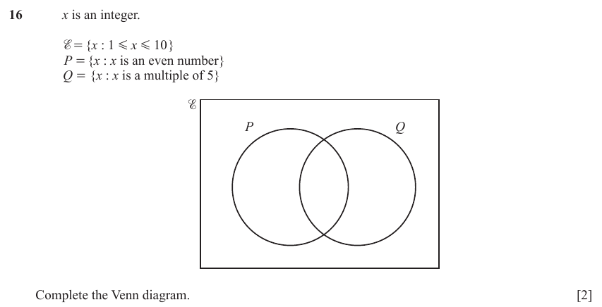 IGCSE 0580 Mar 2024 Paper 22 Question 16 — Sets and Venn Diagram (non calculator) (Extended, 2 marks)