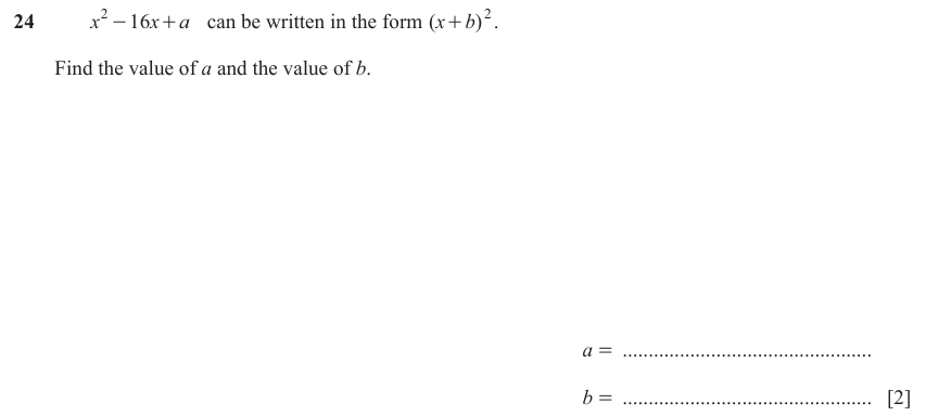 IGCSE 0580 Mar 2024 Paper 22 Question 24 — Completing squares (Extended, 2 marks)