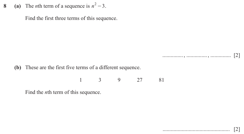 IGCSE Mathematics 0580 March 2024 Paper 22 Question 8 – Algebra, Sequences, 4 marks