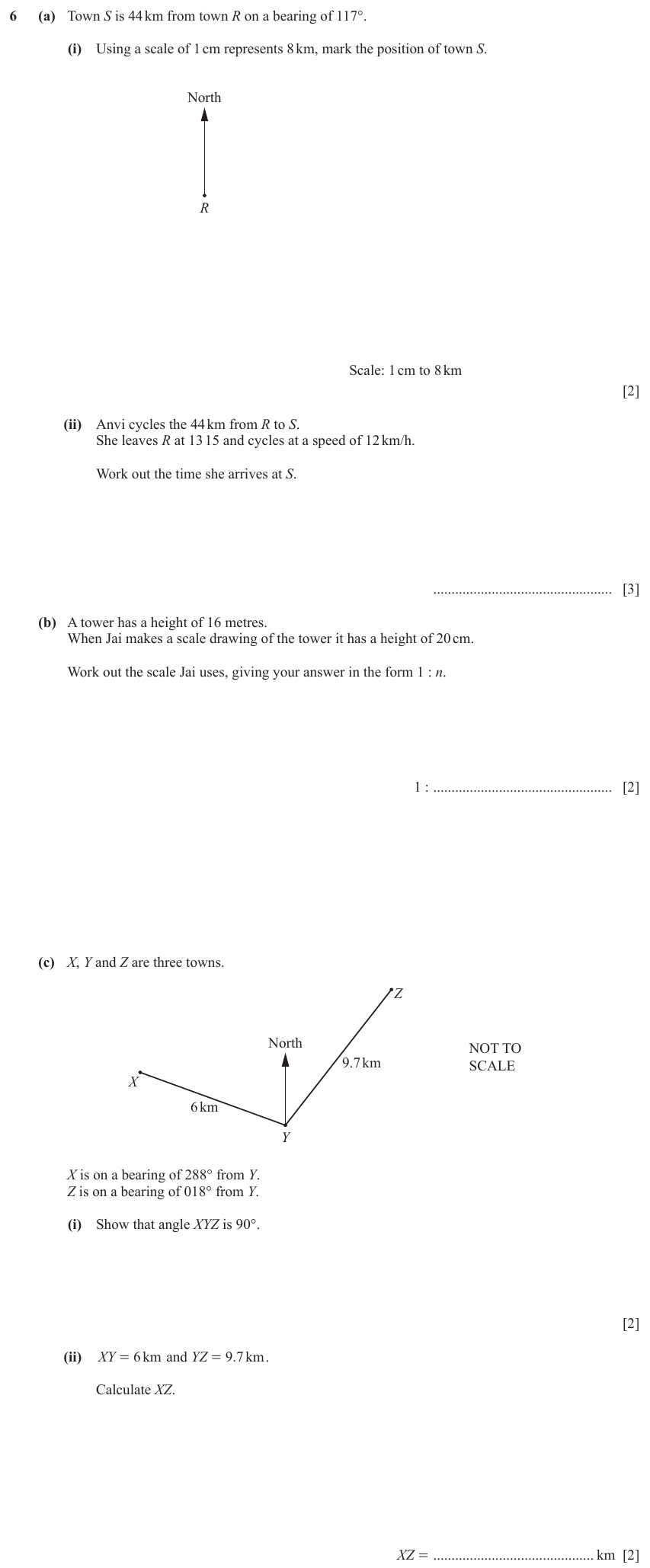 IGCSE 0580 Mar 2024 Paper 32 Question 6 — Three-figure bearings (Core, 11 marks)