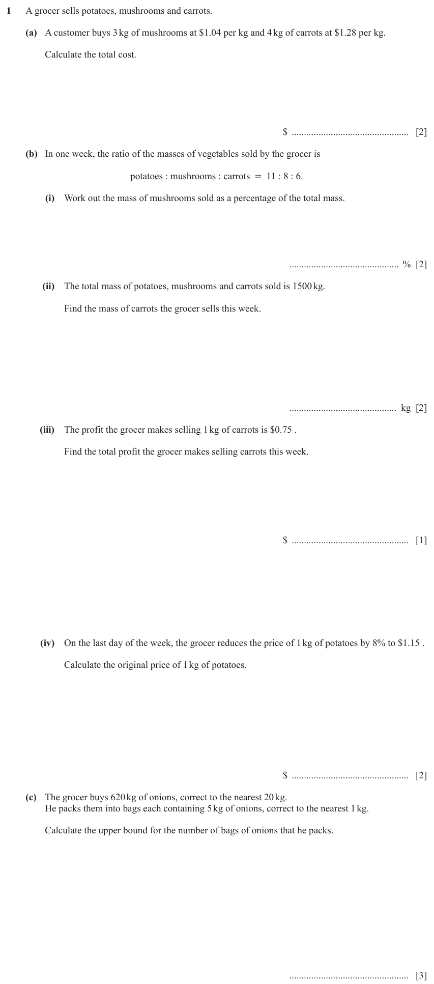 IGCSE Mathematics 0580 March 2024 Paper 42 Question 1 – Numbers, The four rules, 12 marks