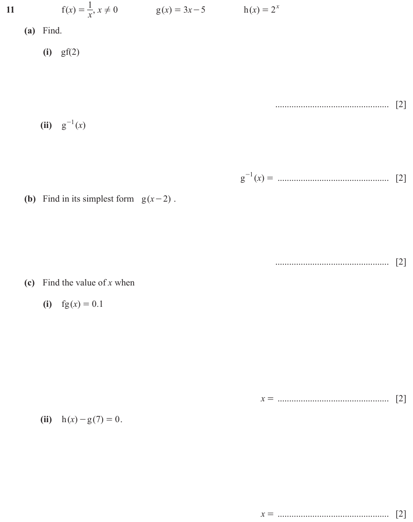 IGCSE Mathematics 0580 March 2024 Paper 42 Question 11 – Functions and Graphs, Graphs of functions, 10 marks
