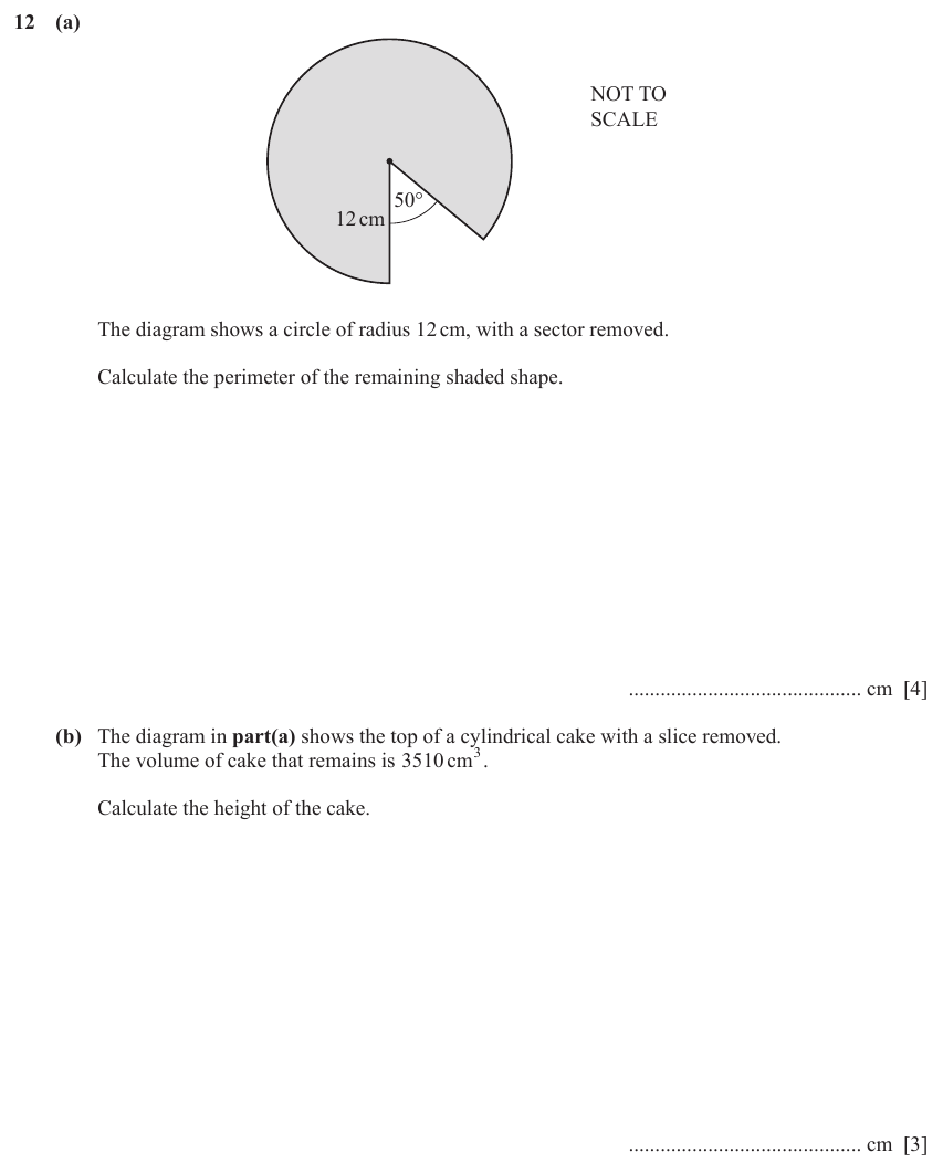 IGCSE Mathematics 0580 March 2024 Paper 42 Question 12 – Mensuration, Perimeter, Area and Volume, 7 marks