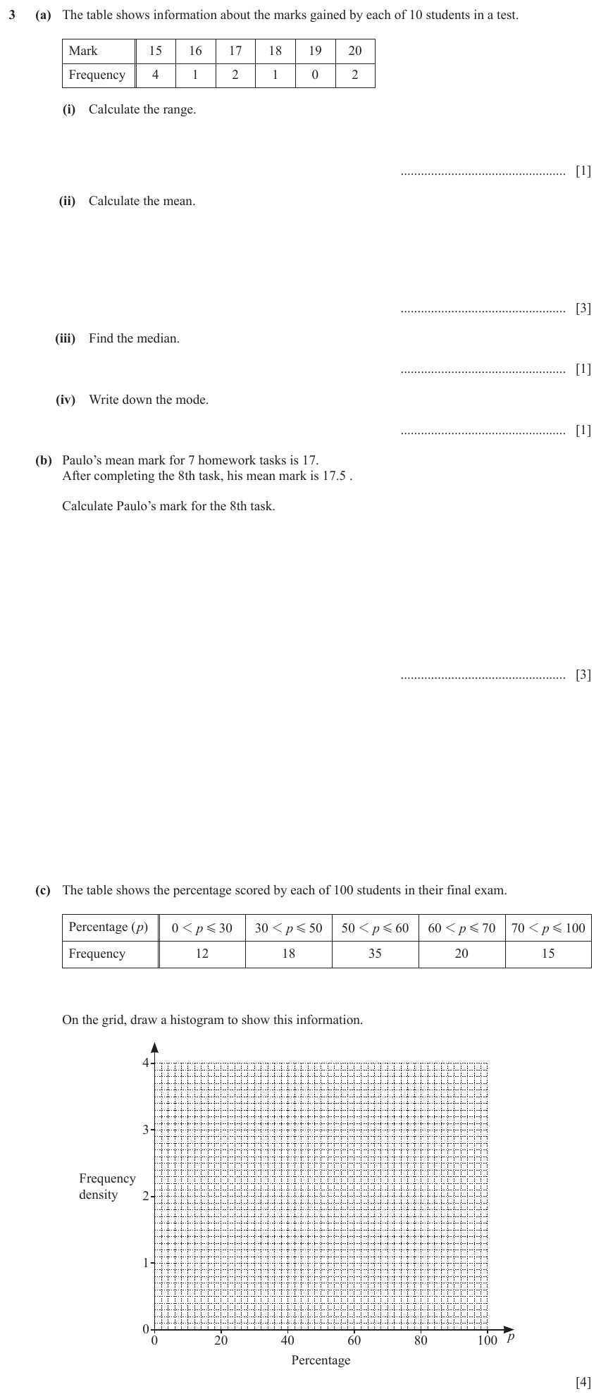 IGCSE Mathematics 0580 March 2024 Paper 42 Question 3 – Statistics, Averages (discrete data), 13 marks