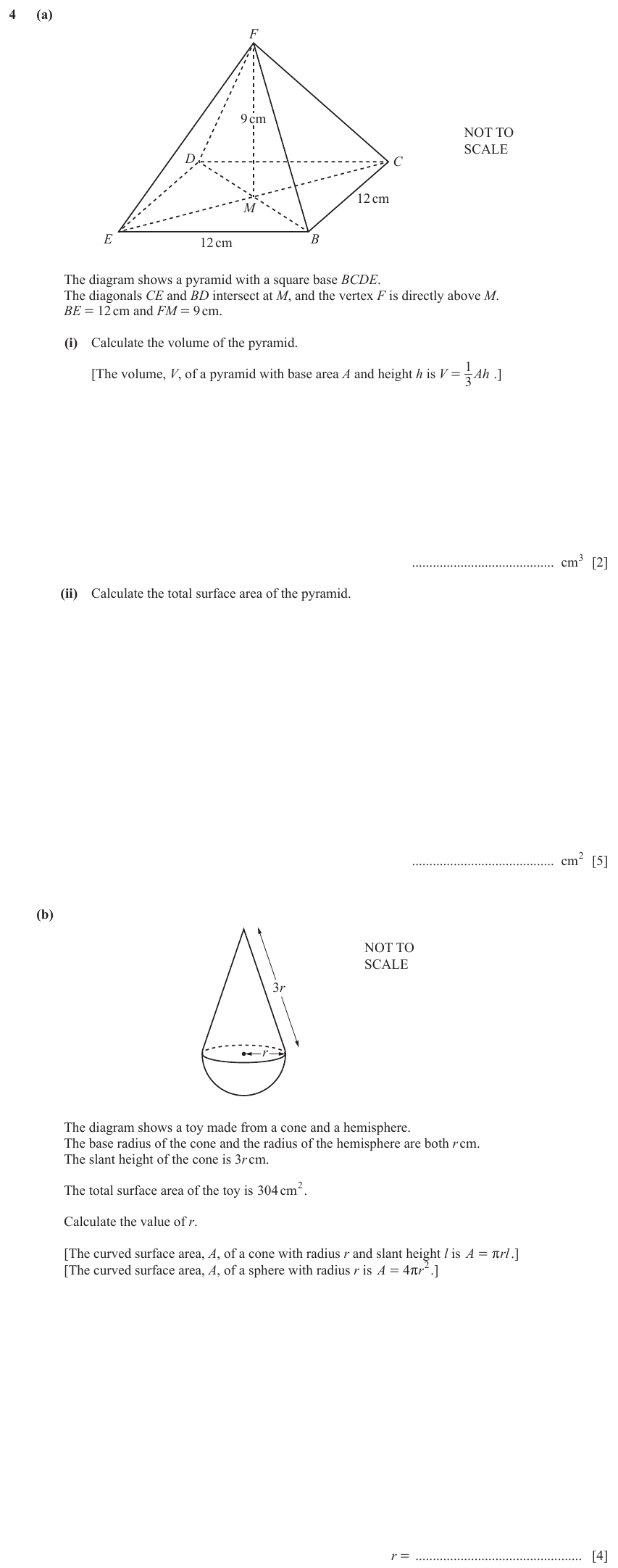 IGCSE Mathematics 0580 March 2024 Paper 42 Question 4 – Mensuration, Perimeter, Area and Volume, 11 marks
