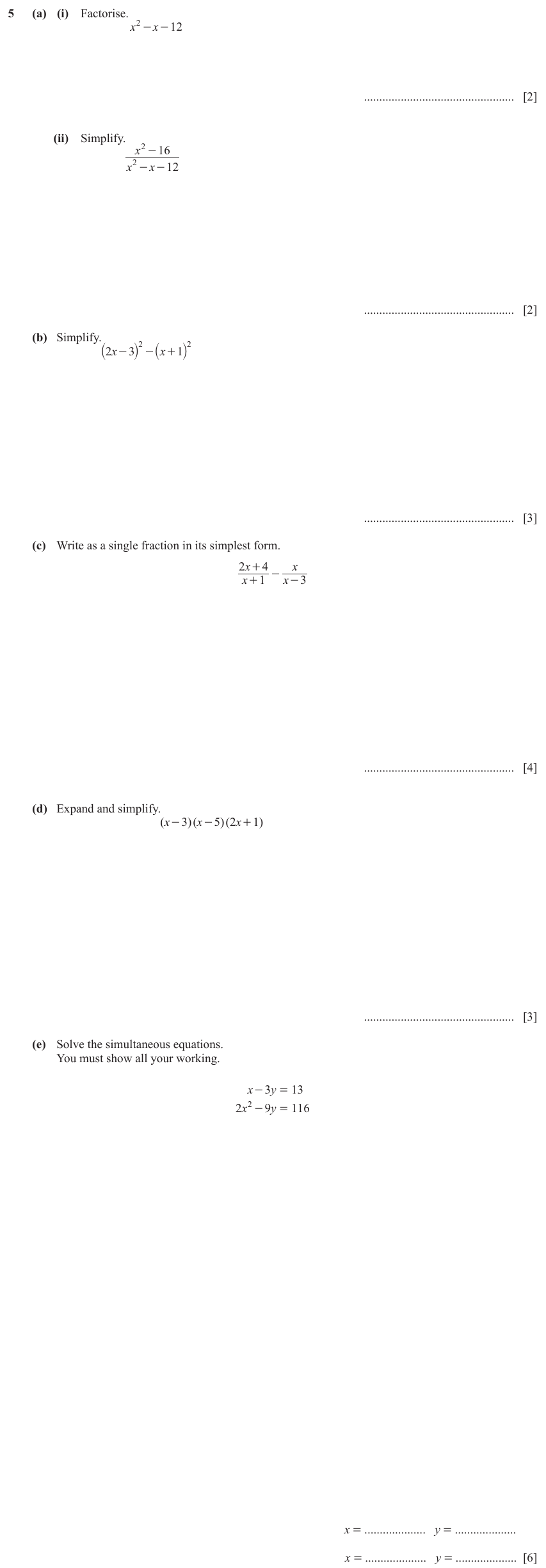 IGCSE 0580 Mar 2024 Paper 42 Question 5 — Factorization (Extended, 20 marks)