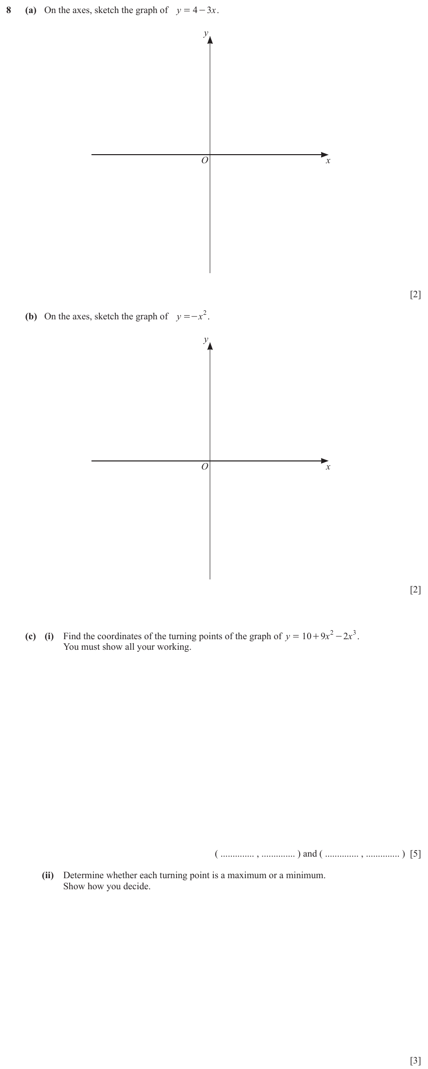 IGCSE 0580 Mar 2024 Paper 42 Question 8 — Calculus (Extended, 12 marks)