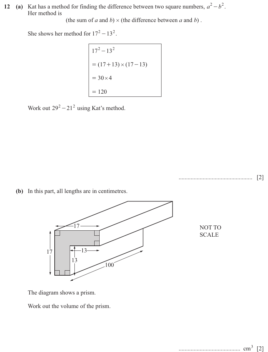 IGCSE 0580 Mar 2025 Paper 12 Question 12 — Perimeter, Area and Volume (Core, 4 marks)