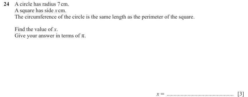 IGCSE Mathematics 0580 March 2025 Paper 12 Question 24 – Mensuration, Perimeter, Area and Volume, 3 marks