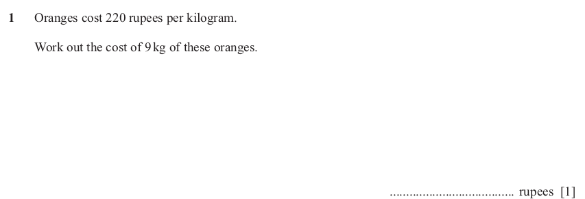 IGCSE Mathematics 0580 March 2025 Paper 22 Question 1 – Numbers, The four rules, 1 marks