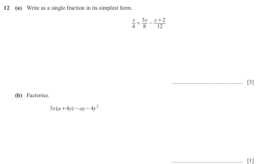IGCSE 0580 Mar 2025 Paper 22 Question 12 — Fractions, decimals and percentages (Extended, 4 marks)