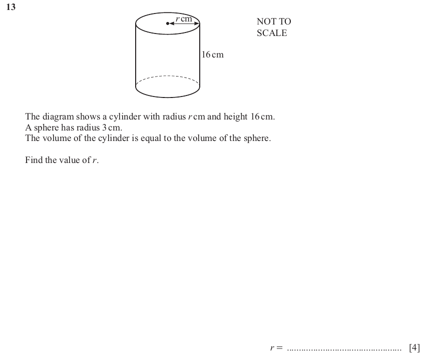 IGCSE Mathematics 0580 March 2025 Paper 22 Question 13 – Mensuration, Perimeter, Area and Volume, 4 marks
